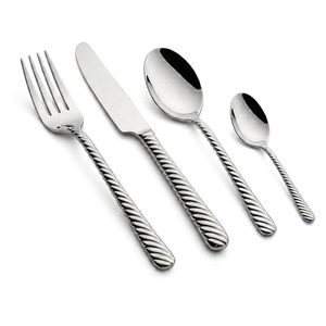 Juego de cubiertos clásico de acero inoxidable con diseño de mango retorcido, alto brillo espejo, apto para lavavajillas, para bodas, cenas y hoteles. - Product Image 1