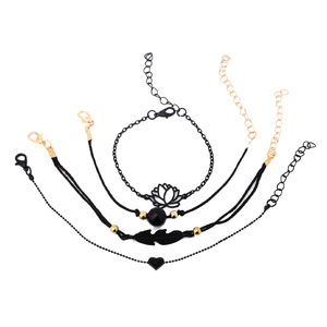 Ensemble de bracelets à breloques tendance, chaîne en alliage noir, plume, feuille, cœur, fleur, style vintage pour femmes, bijoux cadeau - Product Image 5