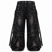DiZNEW Jeans Cargo Homme Personnalisé Streetwear Cyber Goth à Clous Multi-Sangles avec Accessoires Tête de Mort Coupe Ample Jambe Large en Denim