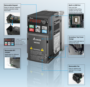 อินเวอร์เตอร์ VFD รุ่น VFD4A8MS21AFSAA MS300 ซีรีส์ 1 เฟส 230V AC กำลังไฟ 0.75 กิโลวัตต์ พร้อมฟิลเตอร์และรับประกัน 2 ปี - Product Image 4
