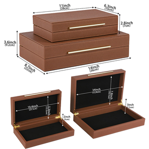 Bộ 2 hộp trang trí bằng da PU màu nâu, hộp đựng đồ kỷ niệm, hộp đựng đồ trang sức, hộp đựng đồ xếp chồng được, dùng cho nhà cửa - Product Image 2