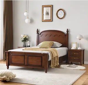 अमेरिकी देश शैली प्राचीन हाथ-नक्काशीदार ठोस लकड़ी बिस्तर बेडरूम के लिए