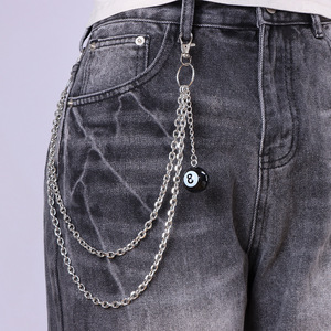 Hip Hop Metal Waist Chain Double Layer Black <b>8</b> <b>Ball</b> Pendant Zinc Alloy Casual Jeans Chain - Product Image 1