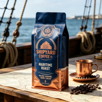 Sachet à fond plat avec valve et fermeture éclair, finition mate, imprimé en héliogravure personnalisée, résistant à l'humidité, de qualité alimentaire, pour grains de café