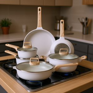 Juego de Batería de Cocina de 17 Piezas Antiadherente de Granito Blanco para Inducción con Ollas y Sartenes - Product Image 2