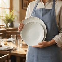 Ensemble de vaisselle en céramique blanche classique ST, assiettes et bols ronds en porcelaine, pour la restauration, la maison, la cuisine, passe au micro-ondes et au lave-vaisselle, empilables