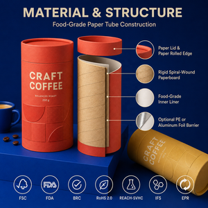 Tubo de Papel de Grado Alimenticio con Impresión Personalizada OEM ODM, Envase Redondo para Café, Té <span class=keywords><strong>en</strong></span> <span class=keywords><strong>Polvo</strong></span>, Aperitivos, Alimentos Secos, Empaque Ecológico - Product Image 2