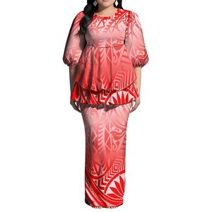 En iyi fiyat özel polinezya Lady geri yarık elbise hawaii tarzı tasarım puf kollu o-boyun elbise Samoan Puletasi elbise iki parça - Product Image 2