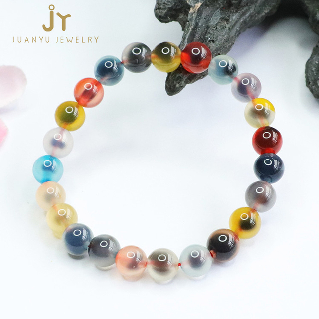 Precious Stone Candy-coloured Chalcedony Beads Bracelets Round Bead Gemstones Bracelets Jewelry Stone Agate Beads Bracelets