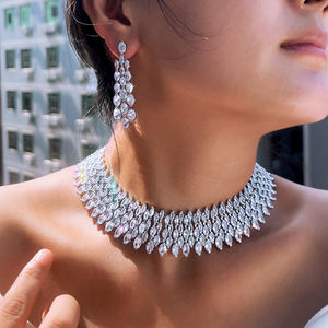 Luxe Chunky Volledige Zirconia Verharde Diner Party Bridal Wedding Choker Grote Ketting En Oorbellen Cz Sieraden Sets Voor Vrouwen - Product Image 2