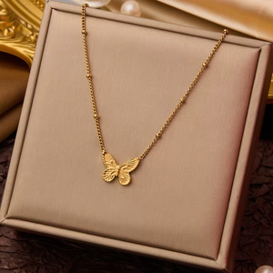 <span class=keywords><strong>Collana</strong></span> alla Moda in Acciaio Inossidabile Placcato Oro 18K <span class=keywords><strong>con</strong></span> Ciondolo a Forma <span class=keywords><strong>di</strong></span> <span class=keywords><strong>Fiocco</strong></span>, Luna e Farfalla - Product Image 5