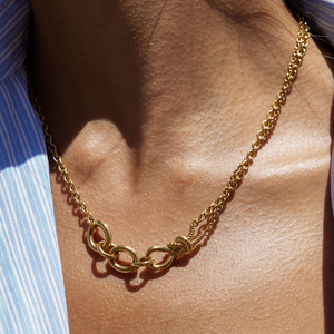 Collar de acero inoxidable con placa de oro de 18 quilates, nudo de diseño clásico de Hércules, collar asimétrico con cierre OT - Product Image 1