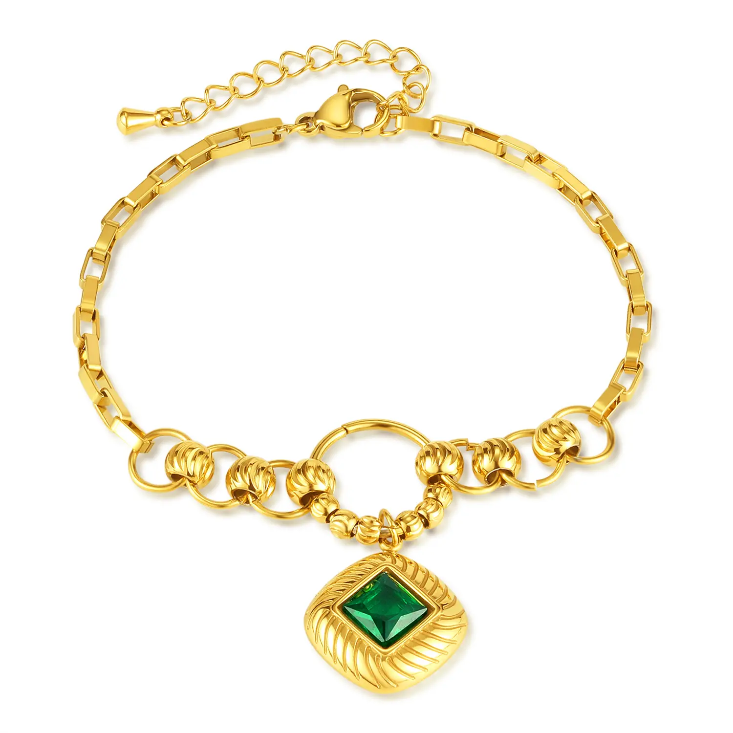 OPK Summer New Temperament Light Luxury Emerald Zirconia Stainless Steel Jewelry Charm Bracelet