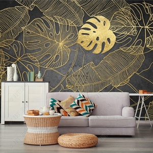 Stile europeo oro bordato foglia di banana sfondo 3d carta da parati - Product Image 4