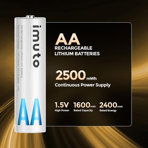 Imuto Pin <span class=keywords><strong>Lithium</strong></span> <span class=keywords><strong>AA</strong></span> 8 gói với bộ sạc, 2500 mwh 1.5V điện áp không đổi đầu ra có thể sạc lại <span class=keywords><strong>AA</strong></span> pin <span class=keywords><strong>lithium</strong></span> - Product Image 5