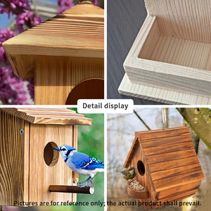 Nichoir moderne en bois massif pour jardin, cage à oiseaux suspendue d'extérieur avec fermeture à bouton, motif animal, nichoirs pour oiseaux en solde - Product Image 5
