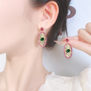 Dainty Fashion Eco-friendly Copper Oval Cut 5*7mm Green Zircon Designer Vintage Durable Earrings Set None Fading Jewelry Sets - Product Image 4