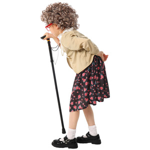 Conjunto de disfraz de abuela Jiedi para niños de 6 años, vestido estampado vintage con peluca, gafas y bastón, traje para fiesta o actuación. - Product Image 2