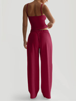 Ensemble de loungewear personnalisé pour femme, comprenant un haut court à bretelles et un pantalon large, tenue décontractée pour le sommeil et la maison, deux pièces amples de style vintage, vente en gros