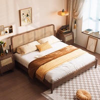 Base de Cama de Madera Maciza con Tapicería de Mimbre, Cabecera King Size, Muebles de Cama Zen al por Mayor para Dormitorio, Apartamento, Hogar