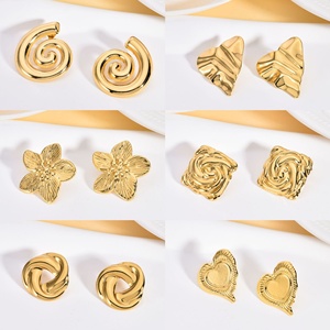 Nouvelles boucles d'oreilles européennes et américaines pour femmes en acier inoxydable 304 électroplaqué, design rétro, haut de gamme, géométriques irrégulières - Product Image 1