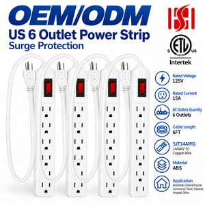 <span class=keywords><strong>Multipresa</strong></span> con Protezione da Sovratensione 15A 125V, 6 Prese 3 Pin 5-15P SJT14AWG, 300 Joule, Presa Nominale 15A - Product Image 1