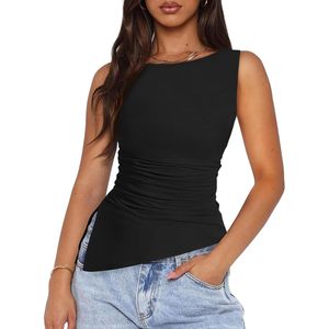 Débardeurs froncés sans manches pour femmes, coupe ajustée, respirants, en tricot Spandex Polyester, chemisiers d'été, vêtements de mode Y2K - Product Image 1