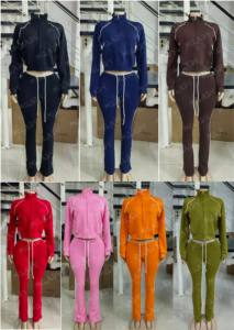 2026 Valentinstag Damen Baumwoll-Reißverschlussjacke und Schlaghosen-Set mit individuellem Logo, rosa Zweiteiler Damenbekleidung - Product Image 2