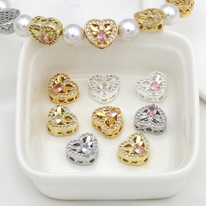 จี้รูปหัวใจประดับเพชรและตัวเว้นระยะสำหรับทำเครื่องประดับ DIY ทองแดงชุบทอง 18k รุ่น D176 - Product Image 1