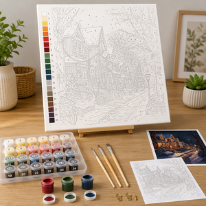 Kit Pittura a Numeri Personalizzato Fai <span class=keywords><strong>da</strong></span> Te per Adulti Principianti - Scena <span class=keywords><strong>Invernale</strong></span> con Casa, Strada e <span class=keywords><strong>Paesaggio</strong></span> Notturno su Tela - Product Image 2