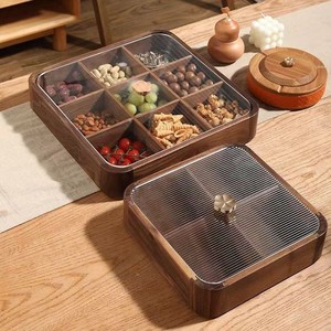 Caja de frutas con múltiples compartimentos de madera de nogal, contenedor de almacenamiento rectangular de 35x35x6,5 cm para aperitivos y frutas secas, uso en sala de estar - Product Image 2