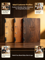 Porta Menús Personalizado A4 A5 con Logotipo, Carpeta de Menú de Madera Premium para Restaurante, Bar, Cafetería, Bebidas, Suministros para Bodas