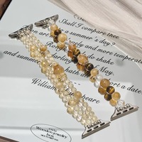 Bracelet de luxe en perles de cristal de citrine naturelle pour Apple Watch Ultra 2/9/8/SE, bijou élégant fait main en quartz jaune, cadeau