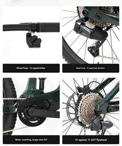 Vélo <span class=keywords><strong>électrique</strong></span> à assistance <span class=keywords><strong>électrique</strong></span> sans fil, amortisseur en fibre de carbone, 250W, moteur central, 12 vitesses, batterie lithium EM19, VTT à suspension souple - Product Image 4