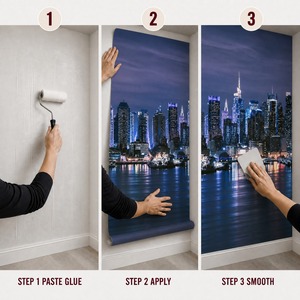 Mural Personalizado de Paisaje Urbano Nocturno, Papel Tapiz de Lienzo al Óleo para Sala de Estar - Product Image 5