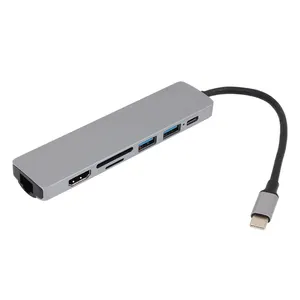 컴퓨터 USB 용 VCOM 7-in-1 USB 확장 도크 HDMI 4K HDTV TF SD 카드 리더 USB3.0 2.0 이더넷 PD 60W