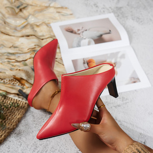 Nuevas Pantuflas de Tacón Grueso y Punta Puntiaguda, Elegantes, Talla Grande, Sexys y a la Moda, Tipo Baotou, para Verano - Product Image 4