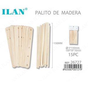 Bastoncini di legno ILAN con fori e aste rotonde 150 mm 15 pezzi per lavori artigianali - Product Image 1