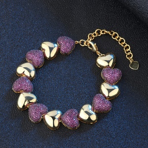 Toderi Jewelry Eco-friendly <b>Copper</b> Gold Plated Micro Pave Multicolor Zircon Adjustable Heart <b>Bracelet</b> for Romantic Gift Giving - Product Image 5