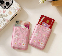 Dompet Ponsel Kulit PU & Kanvas Magnetik Kartun Kustom, Tempat Kartu Aman untuk iPhone, Dapat Digunakan untuk Paspor