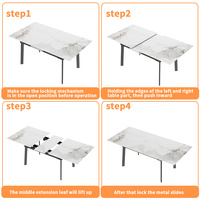 Sièges modernes pour 4-8 personnes Table de cuisine rectangulaire rétractable cachée en marbre blanc noir avec pieds en acier