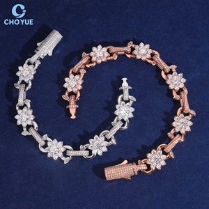 Pulsera de Cadena de Plata 925 con Moissanita, Estilo Hip Hop, Chapada en Oro, Diseño de Flor, Unisex, de Lujo, para Uso Diario - Product Image 6