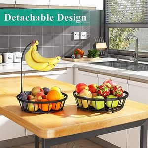 <span class=keywords><strong>2</strong></span>-tầng giỏ trái cây Bát Stackable Rau lưu trữ với Cây Chuối móc áo đứng cho nhà bếp Countertop dây kim loại giỏ - Product Image 4