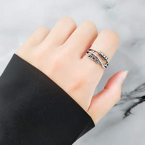 Exquisite Lucky Letter <b>Adjustable</b> <b>Rings</b> Copper Rhodium Plated Anxiety Rotating Beads Finger <b>Ring</b> Jewelry For Women - Product Image 2
