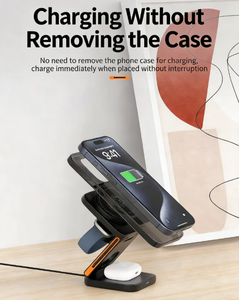 Chargeur sans fil magnétique pliable 3-en-1 avec charge rapide 15W pour montre connectée et téléphone, idéal pour les voyages - Product Image 4