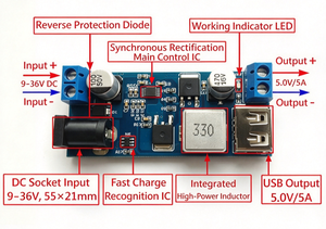 ตัวแปลงไฟ 24V/12V เป็น 5V 5A แบบไม่แยกวงจร พร้อมพอร์ต USB สำหรับสื่อสาร รุ่น XY-3606 ใช้ชิป LM2596S - Product Image 5