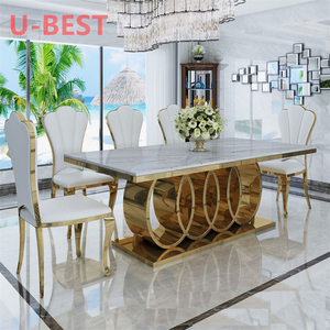 U-BEST 中国可伸缩木质餐桌白色经典餐厅套装带6把椅子现代大理石台面餐桌 - Product Image 2