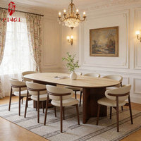 Table à manger et table basse en marbre et bois massif de qualité supérieure, 6 places, style nordique moderne, avec chaises