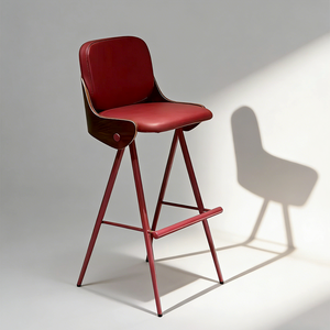 كرسي فاخر من الجلد الأصلي مع أرجل معدنية متينة، تصميم كلاسيكي بارتفاع ثابت ومسند ظهر مبطن للمطاعم/المقاهي - Product Image 3