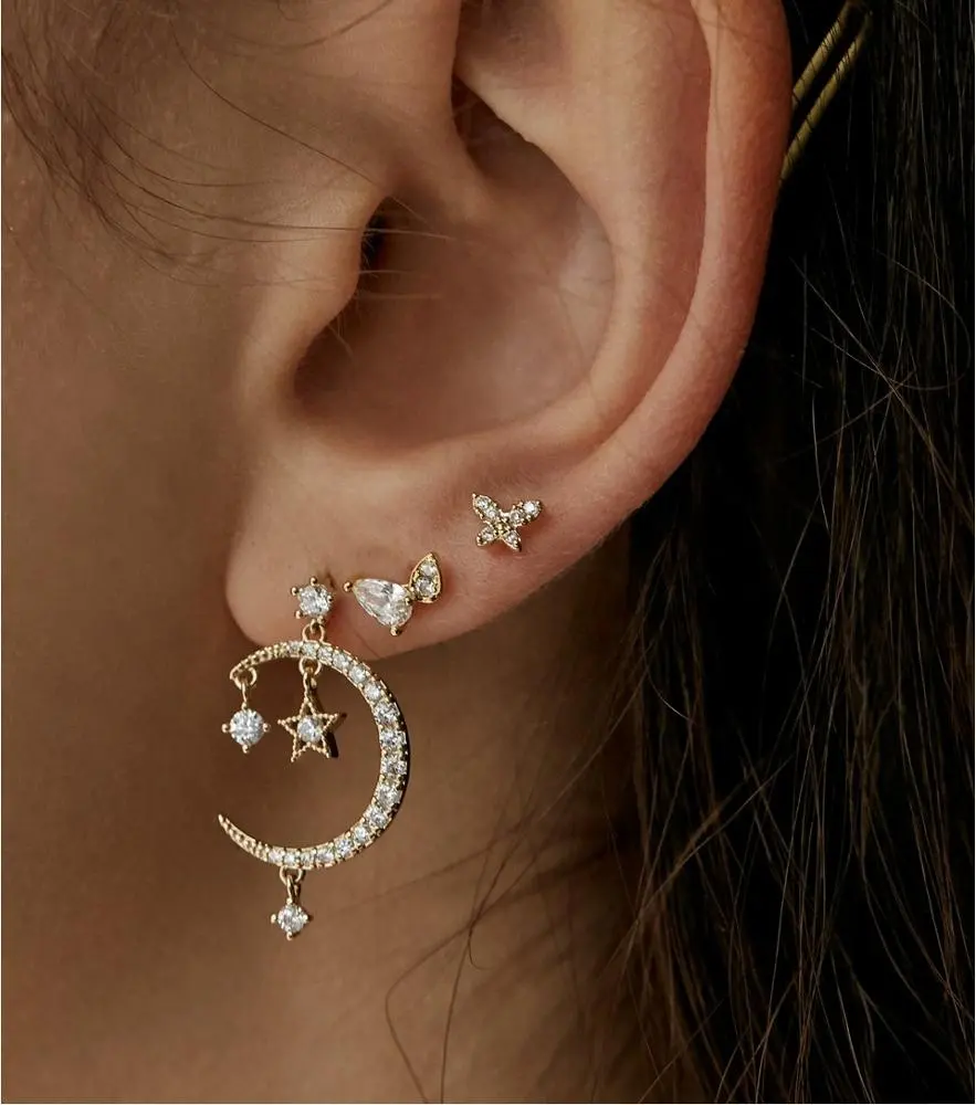2023 Christmas gift cute lovely cz moon star drop earring for girl women jewelry